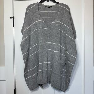 Love Stitch gray & white striped poncho sweater w/ a single front pocket medium